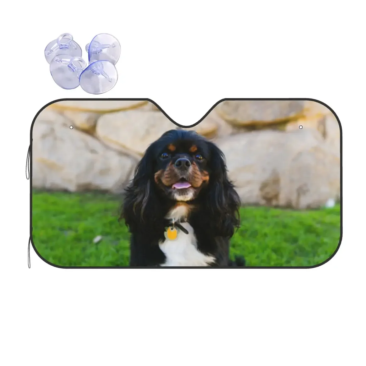 Cavalier King Charles Spaniel Dog Creative Sunshade Windscreen 76x140cm Cute Animal Aluminium Foil Car Sunshade Blinds