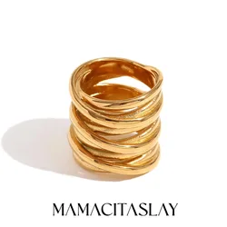 MamacitaSlay Minimalist 316L Stainless Steel Multilayer Winding Ring Waterproof 18K Gold Plated Jewelry Women's Unique Cool Ring