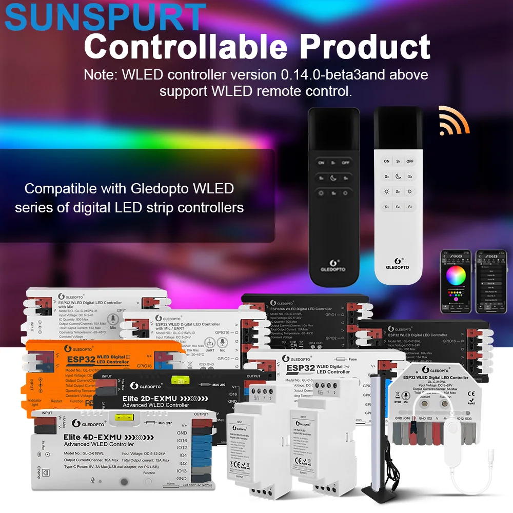 10P GLEDOPTO ESP32 SPI PWM WLED LED Controller 5 Modes In 1 DC 12-24V Wifi App Control For RGBCCT RGBW RGB WWCW CCT Dimmer Strip