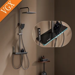 VGX LED Digital Shower System Modern Bathroom Temperature Display Shower Faucet Set Rainlfall Bathroom Mixer Bidet Shower Set