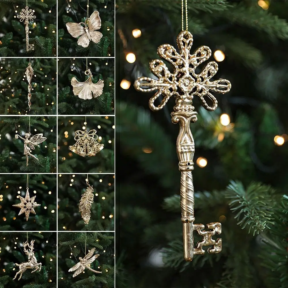 Creative Gold Christmas Hanging Decoration Plastic Butterfly Dragonfly Xmas Ornament Ball Party Supplies Angel Snowflake