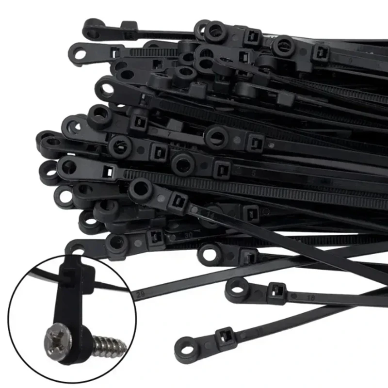 300Pcs Screw Hole Cable Ties Reusable Fixed Nylon Cable Ties Self-Locking Cord Tie Straps Fastening Loop-A63M