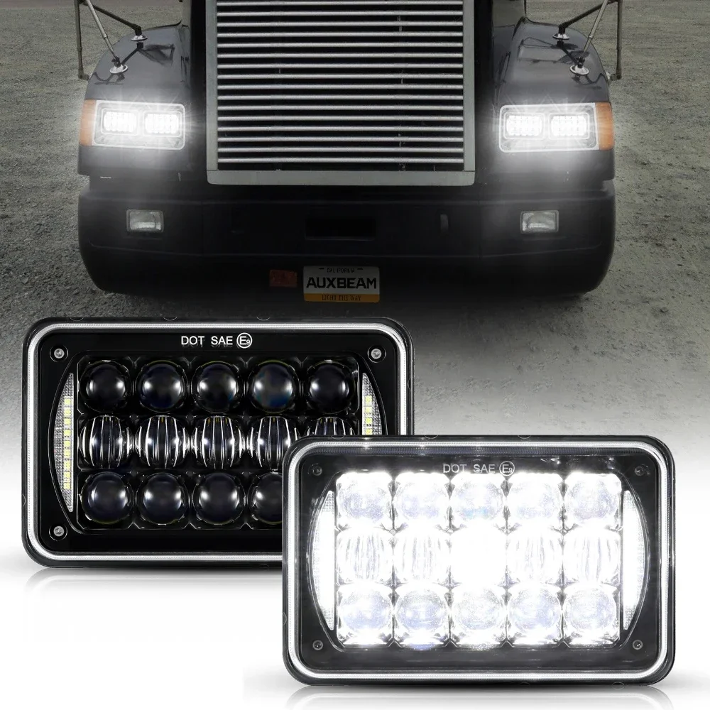 Rectangular 4x6inch LED Headlights High / Low Beam With White DRL for Peterbil Kenworth Freightinger Ford Probe Chevrolet Trucks