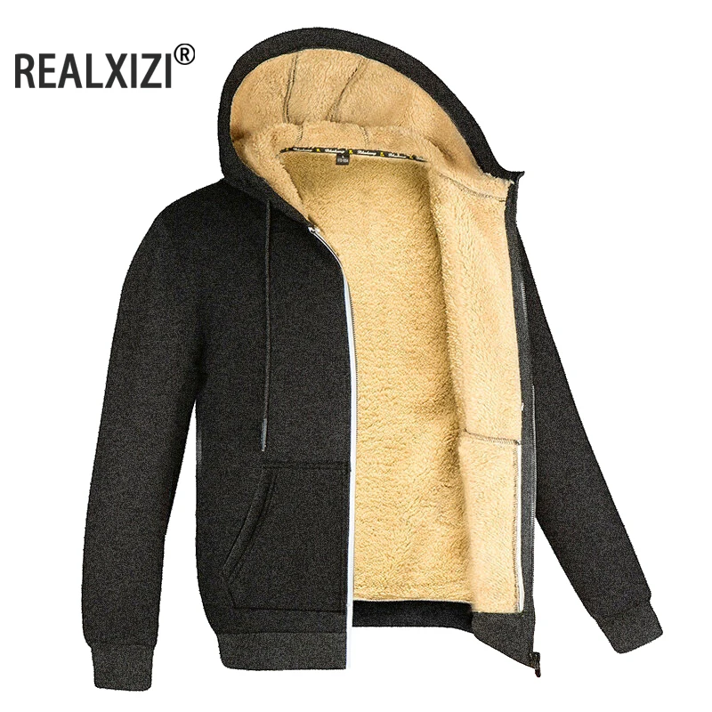 Winter Warm Thicken Coats Lambswool Men Jackets Casual Sports Fleece Coat Hooded Black Navy Blue