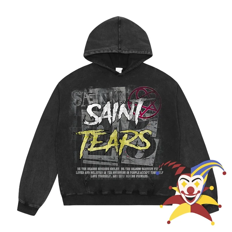 

Graffiti Print Saint Tears Hoodie Men Women Best Quality Hooded Washed Green Oversize Pullovers