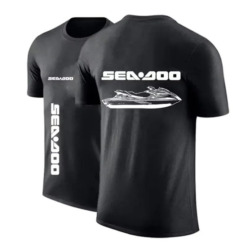 2026 New SEA-DOO Vertical Text Double Print T-shirt Water Sports Fan Oversized Drop Shoulder Men Tee