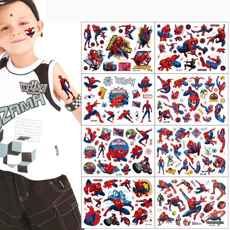 

1Pcs Marvel Spiderman Tattoo Stickers Anime Spider-Man Cartoon Tattoo Sticker Kids Birthday Party Gives Gifts Body Art