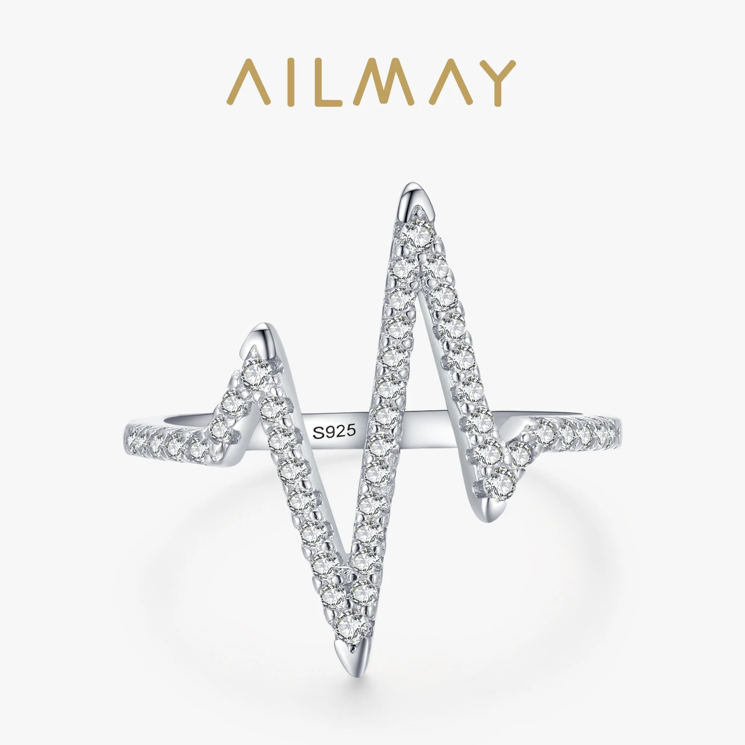 Ailmay 2021 New Style Real 925 Sterling Silver Fashion Personality Lightning Zircon Finger Ring For Women Luxury Party Jewelry