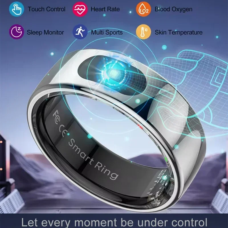

Smart Ring with Charging Case for Skin Temperature Measure,Message Call Reminder,Sport Health Sleep Monitor,IP68 5ATM Waterproof