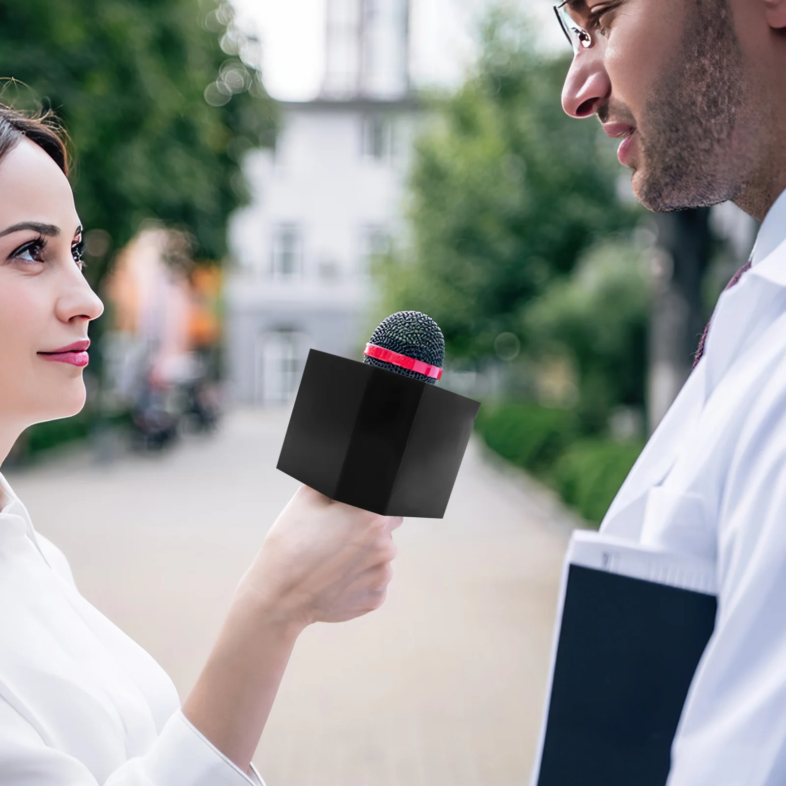 

Microphone Flag Stylish Durable For Interviews Public Speaking Mic Flag Station Interview Logo Box Plastic Microphone Logo