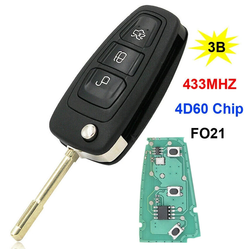 

3 Button Remote Car Key 433Mhz 4D60 Chip For Ford Mondeo Focus Fiesta C-Max FO21