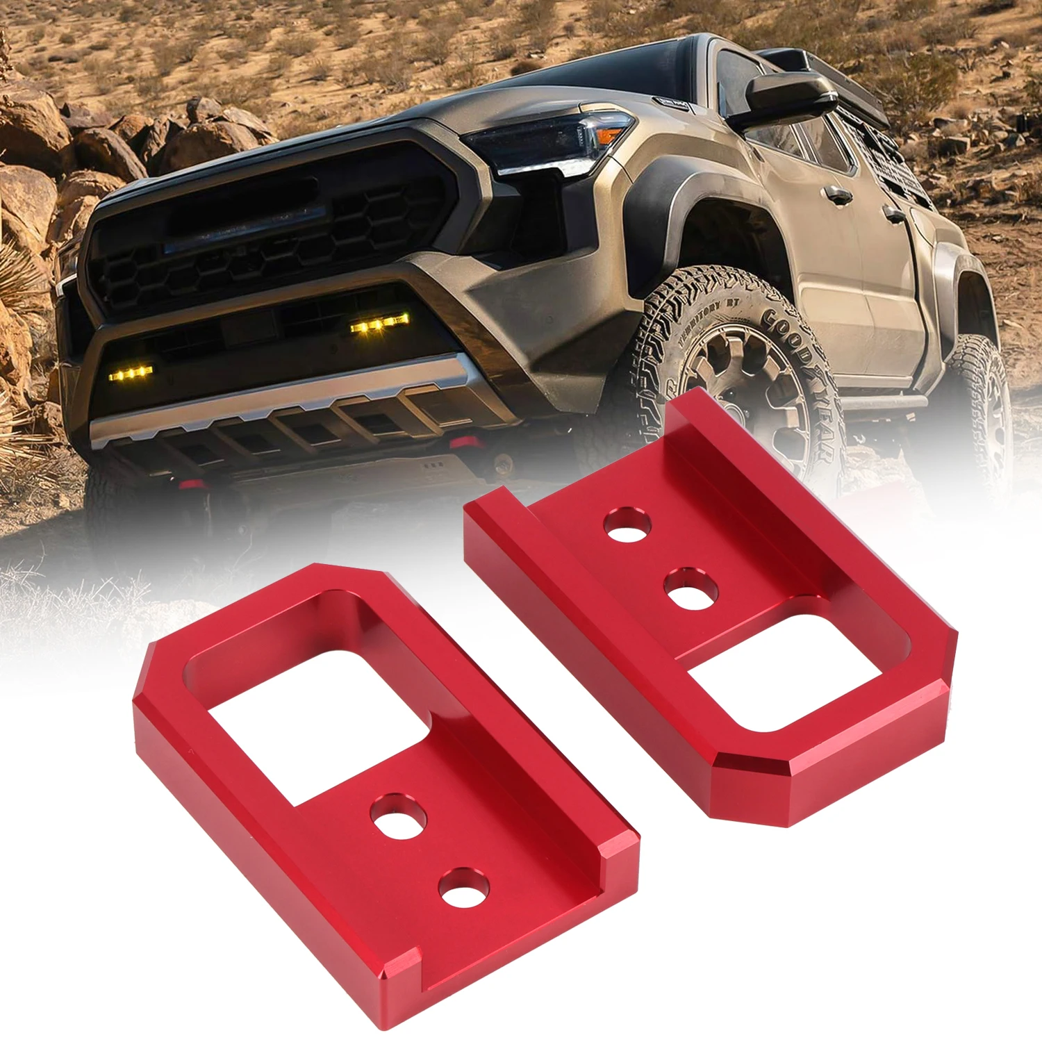 

For Toyota Tacoma 2024-2025 4Runner 2025 Recovery Tow Hook Shackle Hitch Mounts Aluminum Alloy Red Car Exterior Accessories 2pc