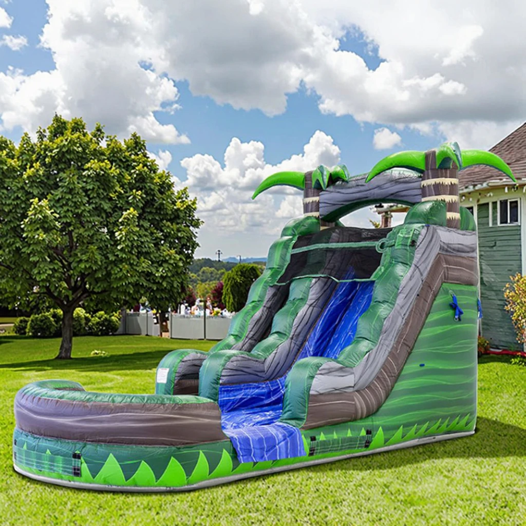 Green Large Inflatable Water Slide With Pool Commercial Water Slide for Adults and Kids