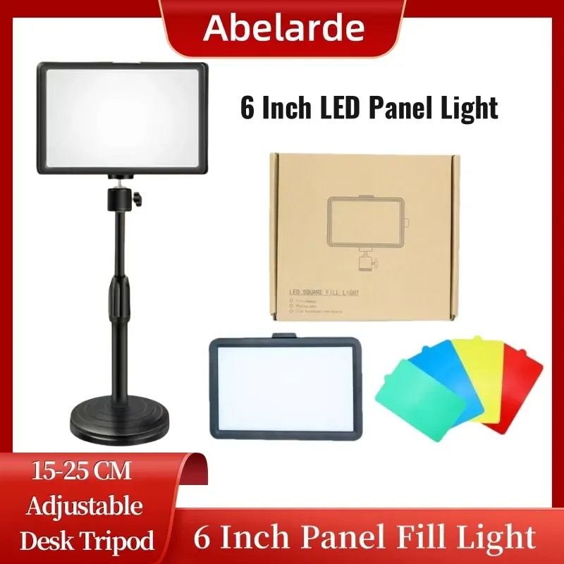 6 Inch Photo Studio LED 3000K-6000 Video Fill Lamp Light Panel Photography Lighting for Live Streaming RGB Filter Desk Tripod