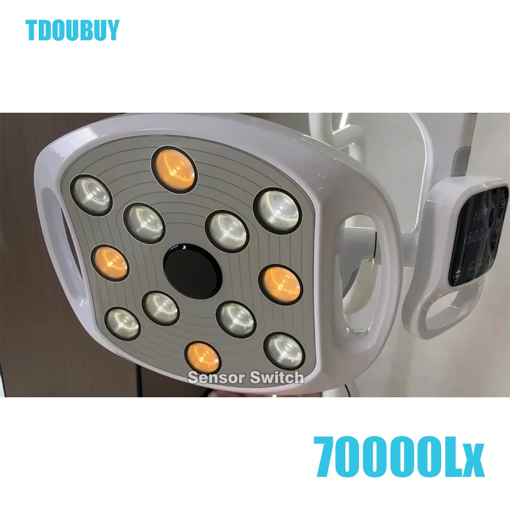 TDOUBUY 70000Lux Shadowless LED Dental Oral Lamp,12 Pcs Bulbs, Ceiling & Mobile Type for Dental Chair Unit Clinical Use