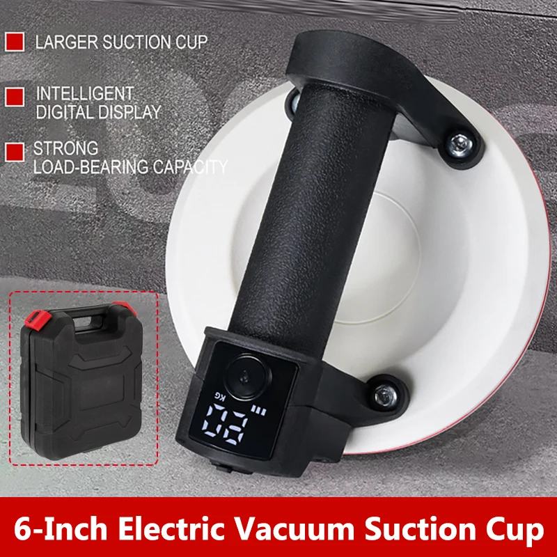 

Электрическая вакуумная присоска с интеллектуальным дисплеем, грузоподъемность 90 кг, 6 дюймов, для тяжелых нагрузок, для гранита, плитки, стекла, аккумулятор 2000 мАч, с коробкой для хранения