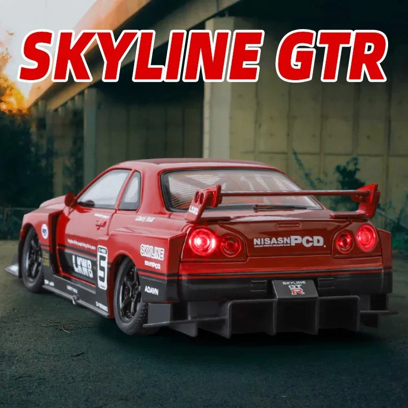 

Nissan GTR R34 Skyline S15 1:24 модифицированная модель автомобиля из сплава, звуковая и световая игрушка, коллекционные предметы, подарок на день рождения