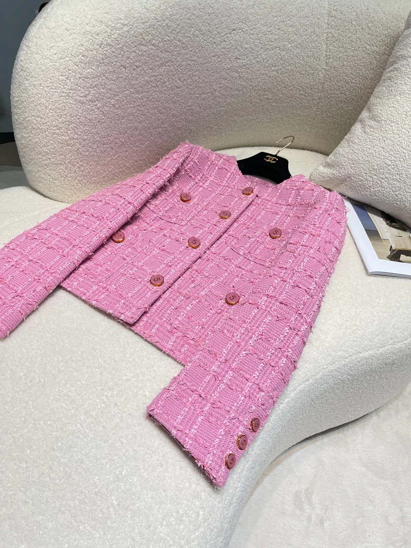 

Ele Pink Outerwear Women's Faion 2023 Autumn New Sle Soft Gentle Ladylike Sle ort Coat Polyester Fiber Warmth