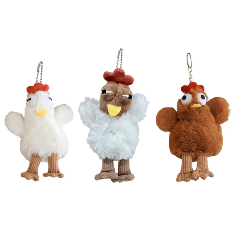 97BC Unique Chicken Laying Eggs Plush Keychain Bag Charm Pendant Hanging Decoration