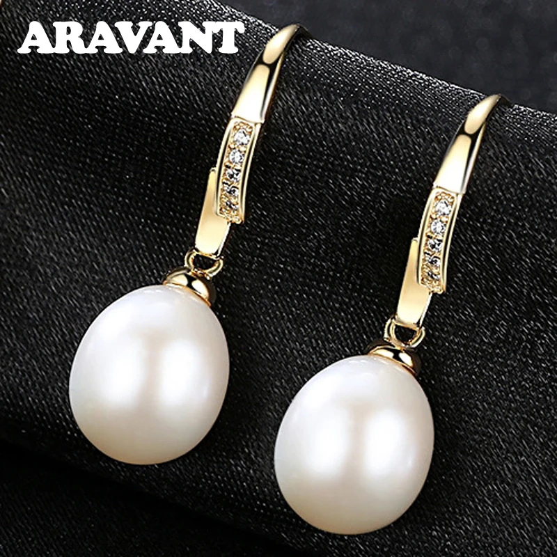 925 Silver 18K Gold Pearl Long Drop Earring For Women Fashion Wedding Jewelry