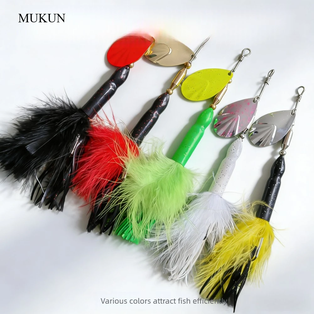 Spinner Bucktail Musky Pike – Metal pesado con plumas artificiales - imagen 3