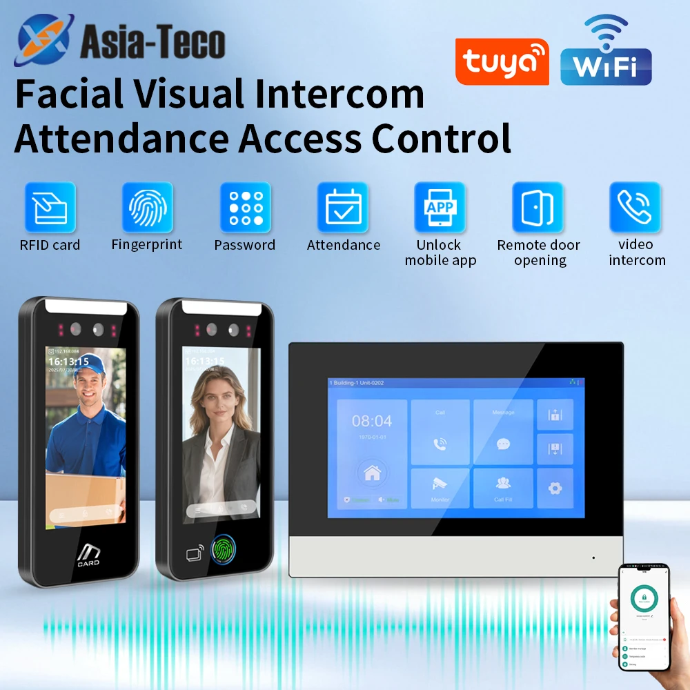 

Tuya APP WiFi Facial&Password Biometric Visual Intercom System 7inch Touch Screen HD Camera Outdoor Waterproof Free API File