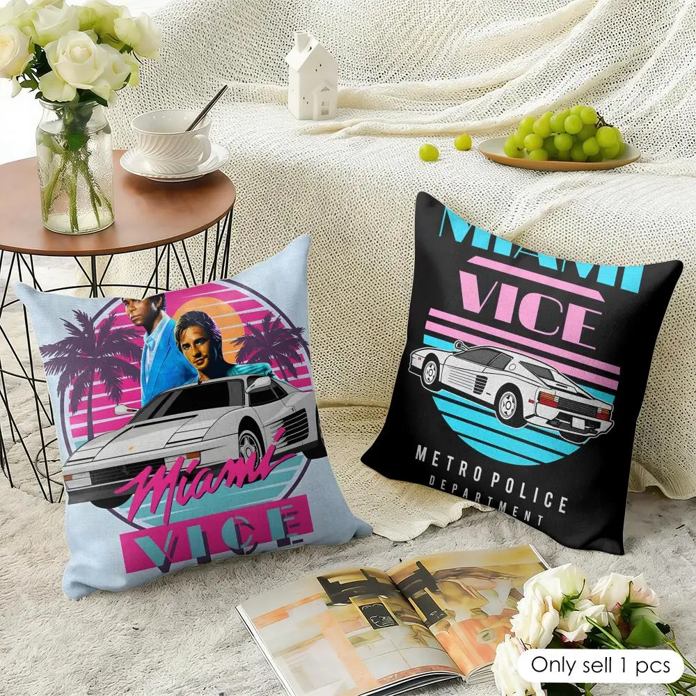 Movie M-Miami Vice Cushion Cover Natural Linen Organic Fabric Double-Sided Printing Sofa Home Decor Gift Pillow Case