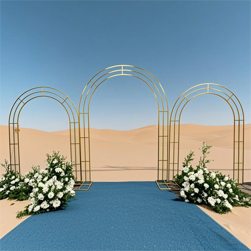 New Gold Plated Wedding Arch, Birthday Party Stage Decoration, Arc Screen, Welcome Area, Decorative Background Frame Flower Stan