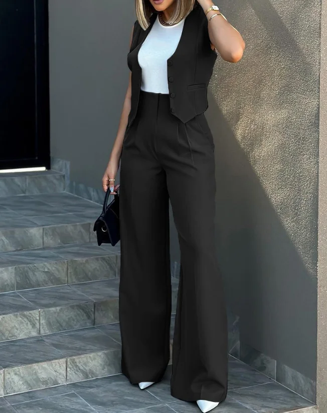 

Women's Versatile Summer Office Looks Two Pieces Set Sleeveless Vest and High-Waist Trousers