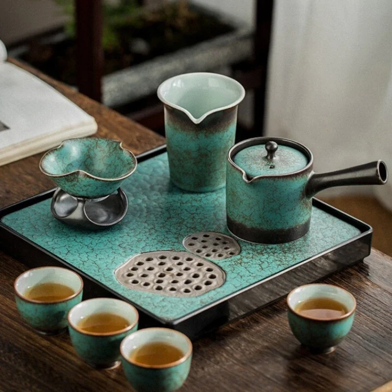 Chinese Teaware Set with Ceramic Tea Pot and Cup Small Tea Tray Kung Fu Tea Accessories and Gift Box for Home and Office