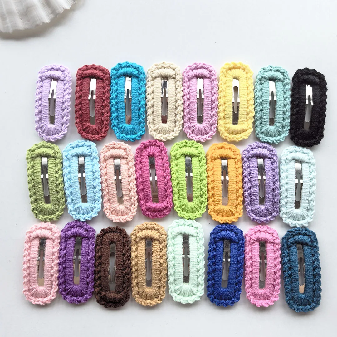 48 PCS 5CM Handmade Knit Yarn Snap Clips Cute Candy Color Baby Hairpins Kids Girls Hair Accessories for Autumn Winter