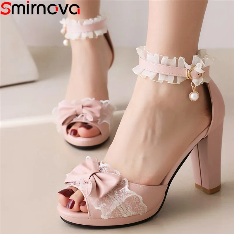 

Smirnova 2022 Size 32-43 New Peep Toe Solid Thick High Heels Shoes Popular Pu Women Sandals Office Ladies Dress Platform Shoes