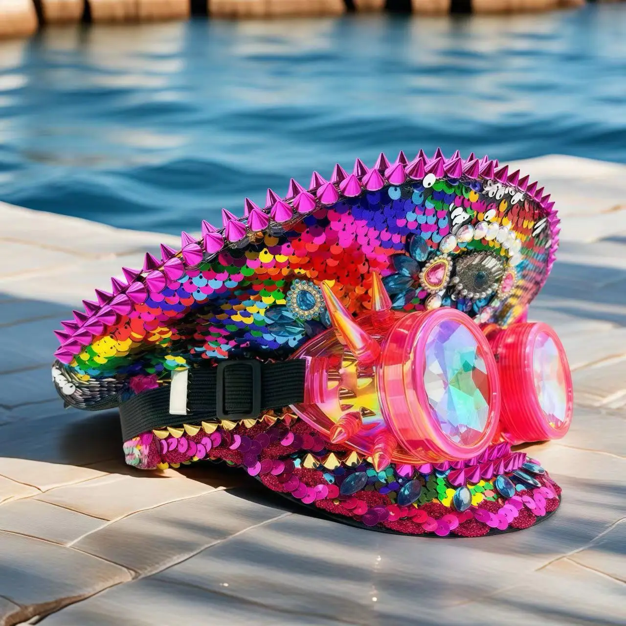 スチームパンク キャプテンハット ラインストーン付きゴーグル付き バーニングマンフェスティバル用 女性用、ミリタリーアクセサリー＆男性用キャップ