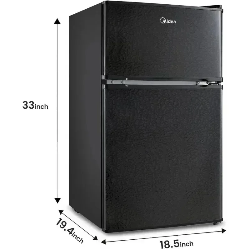 PMD4-Midea WHD-113FB1 ثلاجة صغيرة بباب مزدوج مع فريزر قابل للتعديل وإزالة الأرفف الزجاجية ثلاجة مدمجة، 3.1 قدم مكعب، $R