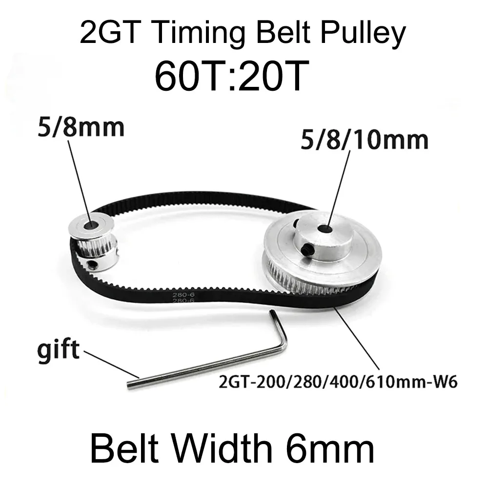 نسبة التخفيض ثلاثية الأبعاد جزء الطابعة ، حزام عجلة متزامن ، 20 الأسنان ، 60 الأسنان ، عرض 6 مللي متر ، 200 مللي متر ، 280 مللي متر ، 400 مللي متر ، 610 مللي متر ، فتحة 5 مللي متر ، 8 مللي متر ، 10 مللي متر, GT2, 2 متر