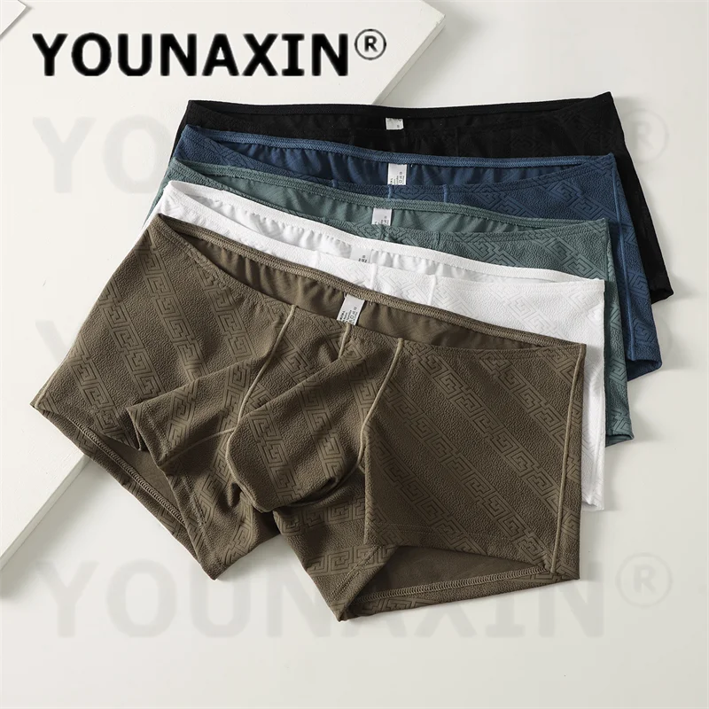 5 Pieces Men's Youth Ice Silk Boxer Briefs Breathable Comfort Low Rise Solid Color Four-Corner Underwear Panties Trunks M-2XL