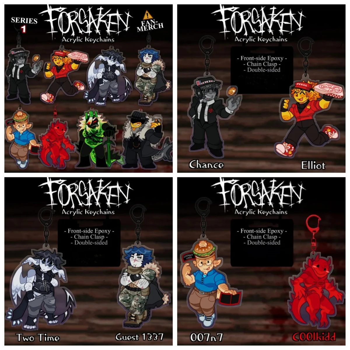 FORSAKEN - Acrylic Keychains: Chance, Elliot, Two Time, Guest 1337, 007n7, Coolkidd, c00lkidd, 1.1.1.1, 1.4, Mafioso