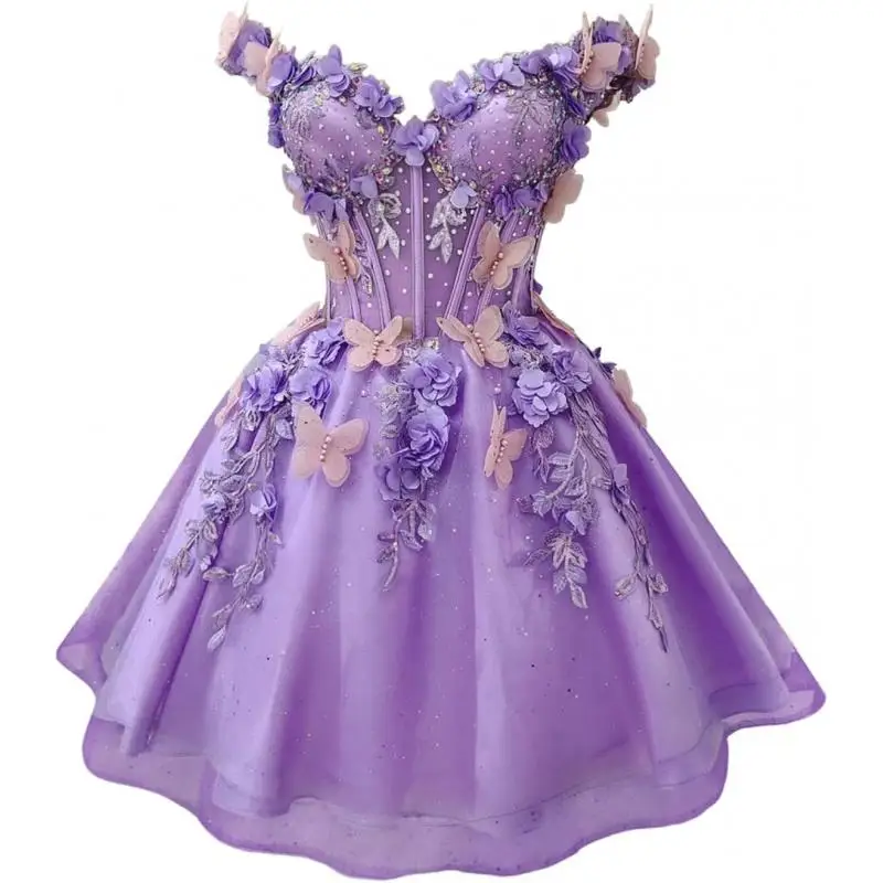 2026 Butterfly Mini Homecoming Prom Dresses For Teens Off The Shoulder Prom Dress For Quinceanera Dress Prom Gown Customized