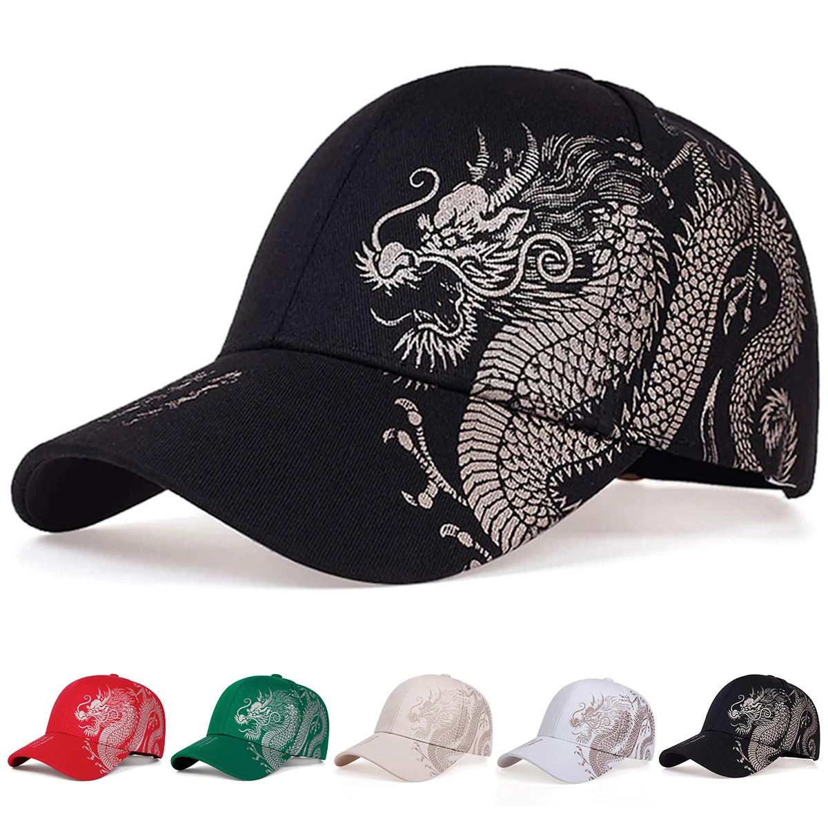 Unisex Golden Dragon Printing Snapback Baseball Caps Spring and Autumn Outdoor Adjustable Casual Hats Sunscreen Hat