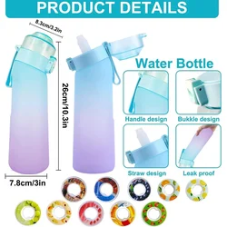 LUSQI Air Flavored Water Bottle With 7 Flavor Ring Sports Fashion Straw Tritan Plastic Cup Suitable for Outdoor Sports Fitness