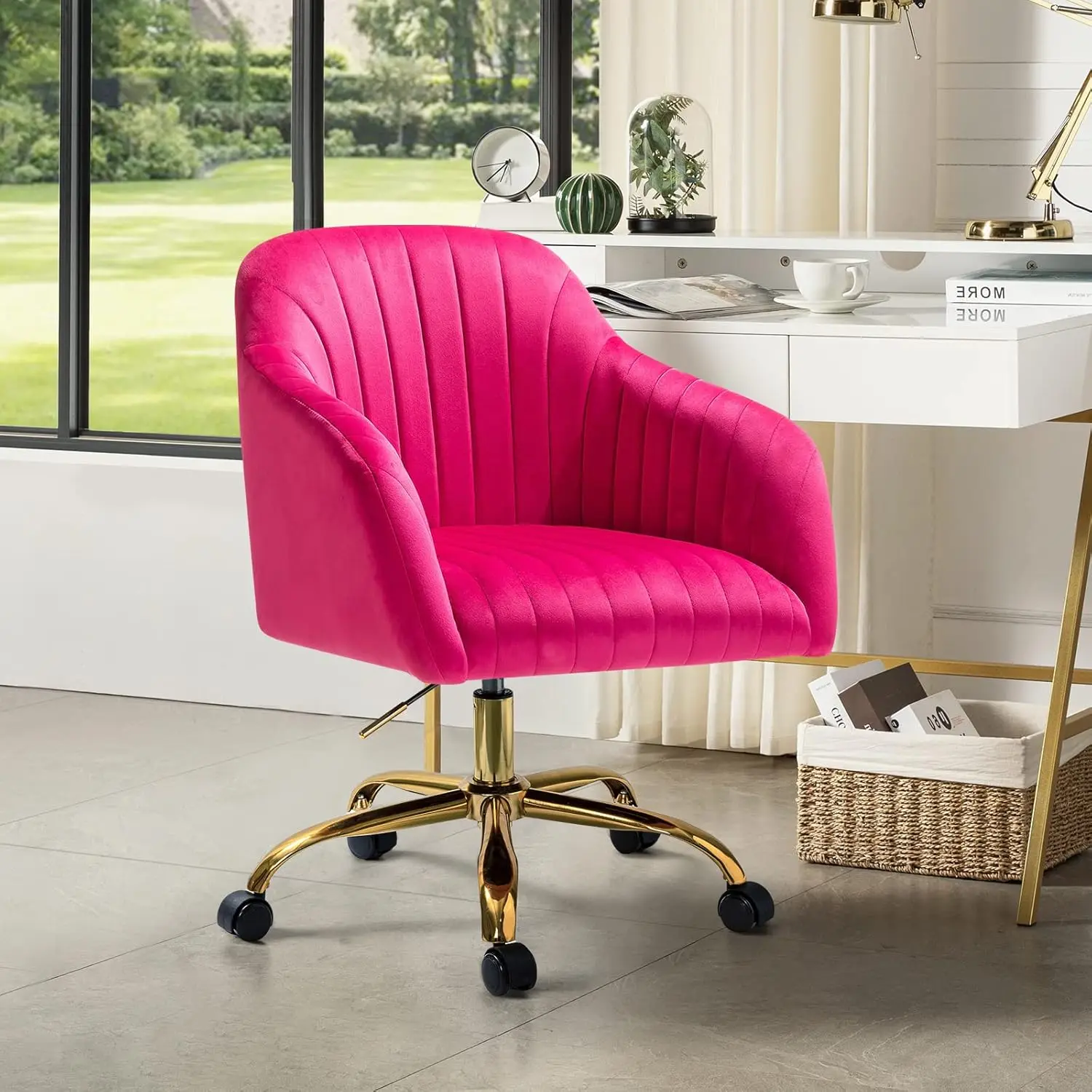 

Velvet Home Office Desk Chair, Modern Cute Computer Task Chair, Wheels Swivel Height Adjustable Upholstered Vanity Chair For