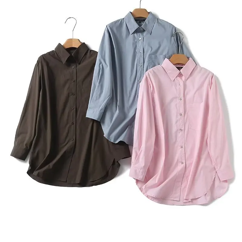 

Women's Classic Shirt 2024 Spring New Product Women's Fashion Urban Cotton Long sleeved Shirt