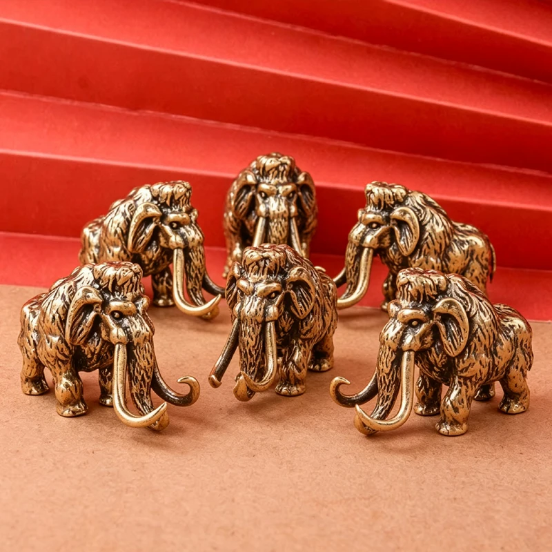 1pcs solid brass Cute Mammoth Miniature Figurines Desk Ornament Decorations Copper Animal Sculpture Home Tea Pet Decor Crafts