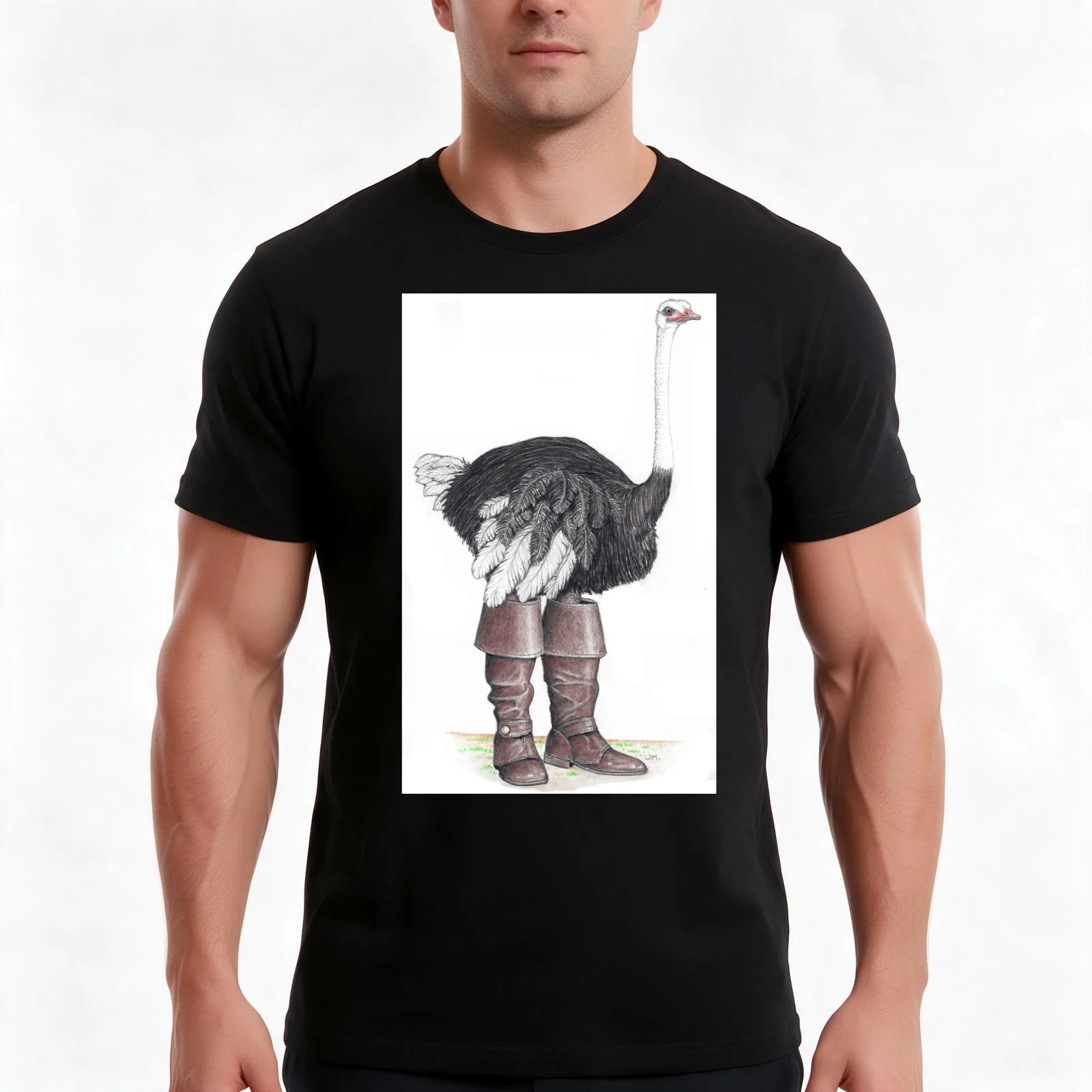 Ostrich in Musketeer boots T-Shirt Summer Casual Cotton Tee Oversized Streetwear Tops Vintage Graphic Print Unisex Men Women