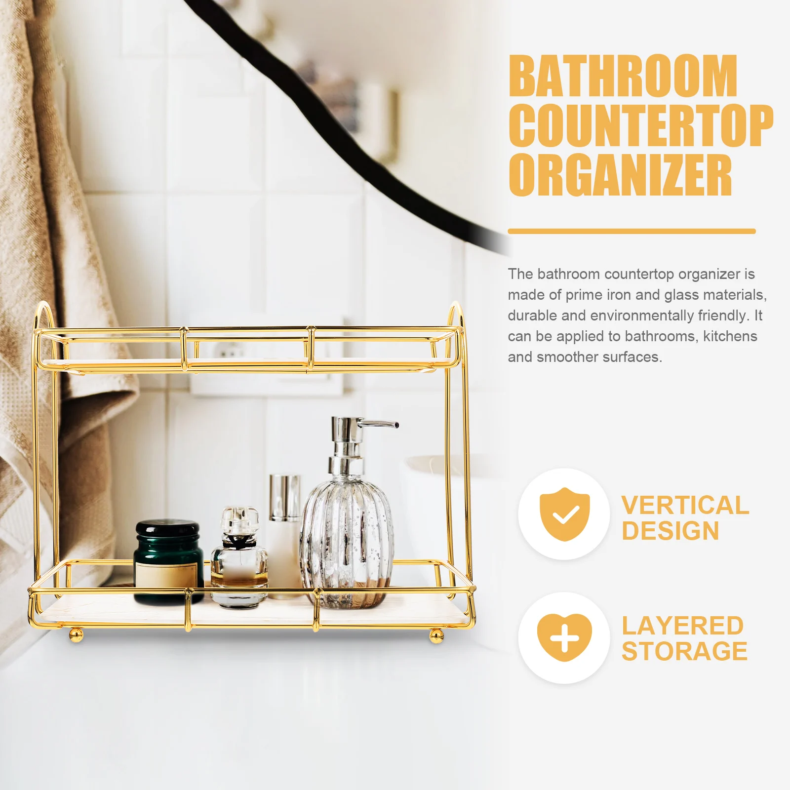 

2 Tier Bathroom Countertop Organizer Storage Rack Toiletry Shelf Cosmetics Holder Facial Cleanser Body Wash Dispenser