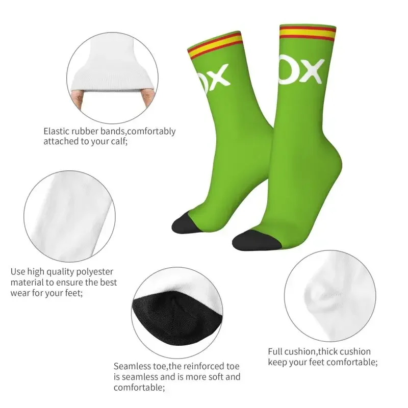 Spain Vox Stripe Flag Dress Socks Mens Womens Funny Crazy Sock Novelty Spanish Political Crew Socks Breathable Basketball Socks