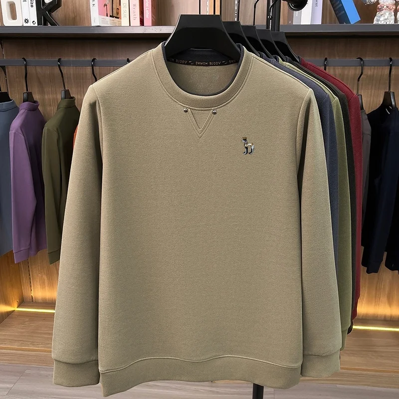 Designer-Marken-T-Shirt für Herren, neu, Herbst, einfarbig, langärmelig, O-Ausschnitt, Basic-Pullover, stylisch, vielseitig, Herrenbekleidung – Detail 3