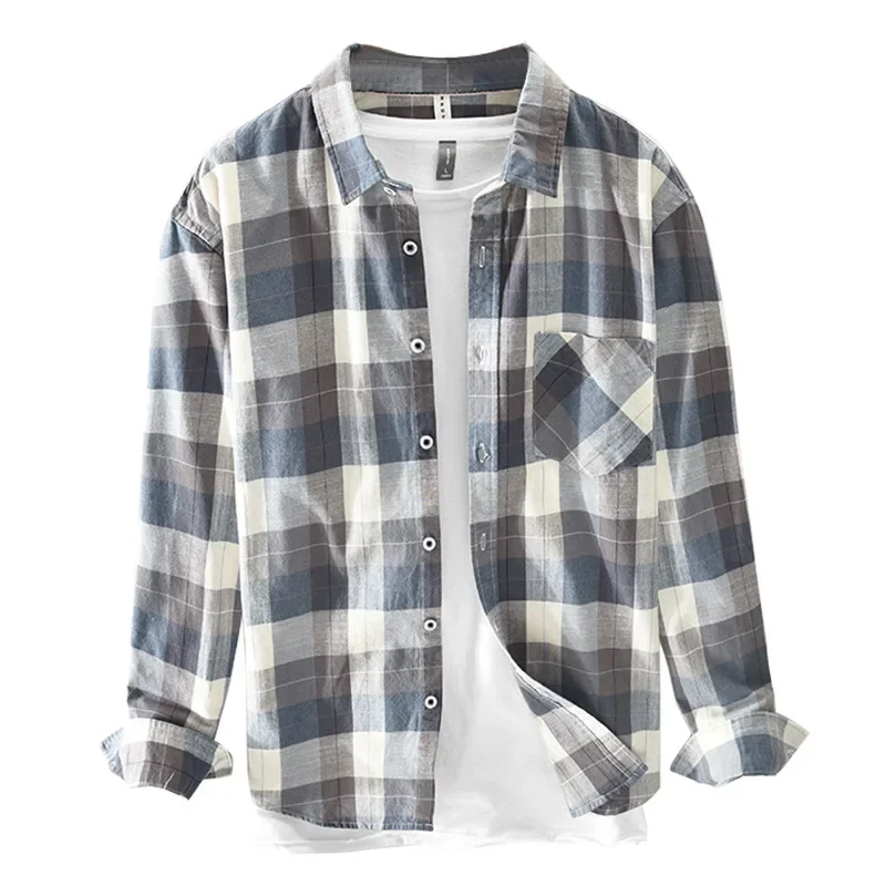 

2024 New Men's Shirt Fashion Large Plaid Linen Cotton Long Sleeved Casual Loose Large Size Breathable Comfortable Top