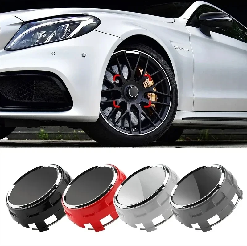 New 4pcs 75mm Black Red Raised Car Styling Wheel Center Cap Hub Covers Badge Car Accessories For Mercedes Benz AMG A0004000900