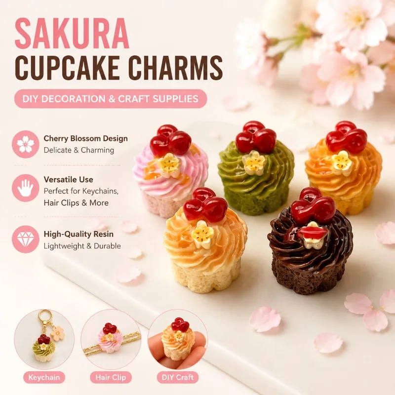 Mini Sakura Cupcake Ornament for Micro‑landscape Scene Layout Resin Craft Accessory Tabletop Embellishment Handcraft DIY